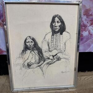 Vintage 1972 Native American Ink Drawing – Signed Byerly – 10x12 Framed